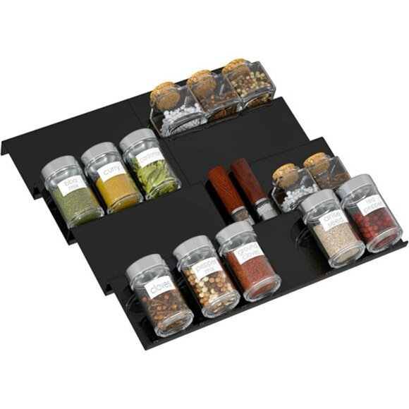 Adjustable Acrylic Spice Drawer Organizer 4 Tier Expandable Rack for Kitchen Jar - Picture 1 of 7